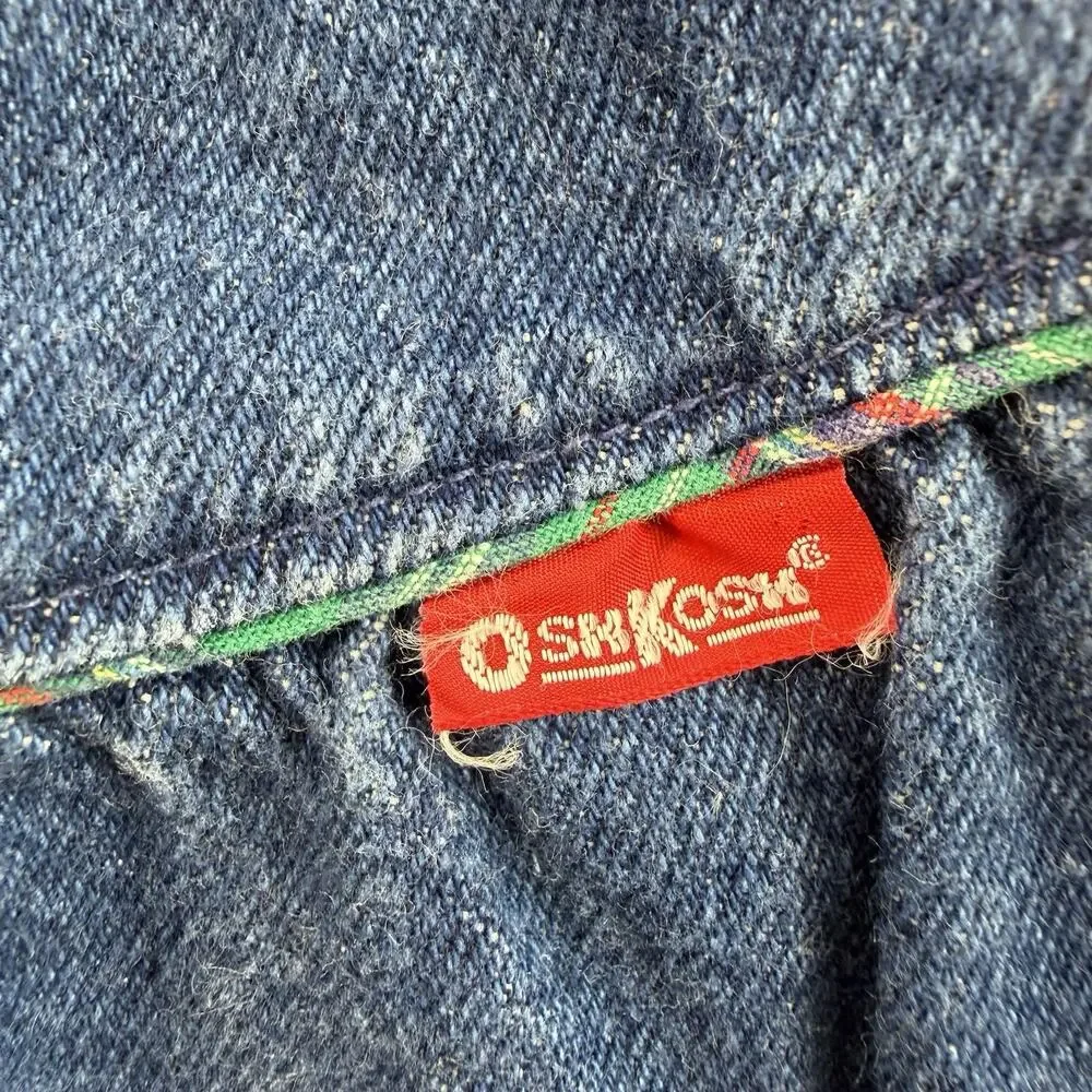 Vtg 90s OshKosh Girls 4 Denim Skirt Gingham Red Plaid‎ Trim Pull On USA Cotton